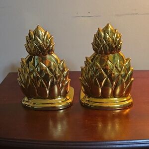 Solid Brass Pineapple Bookends 6.5 x 4 inches